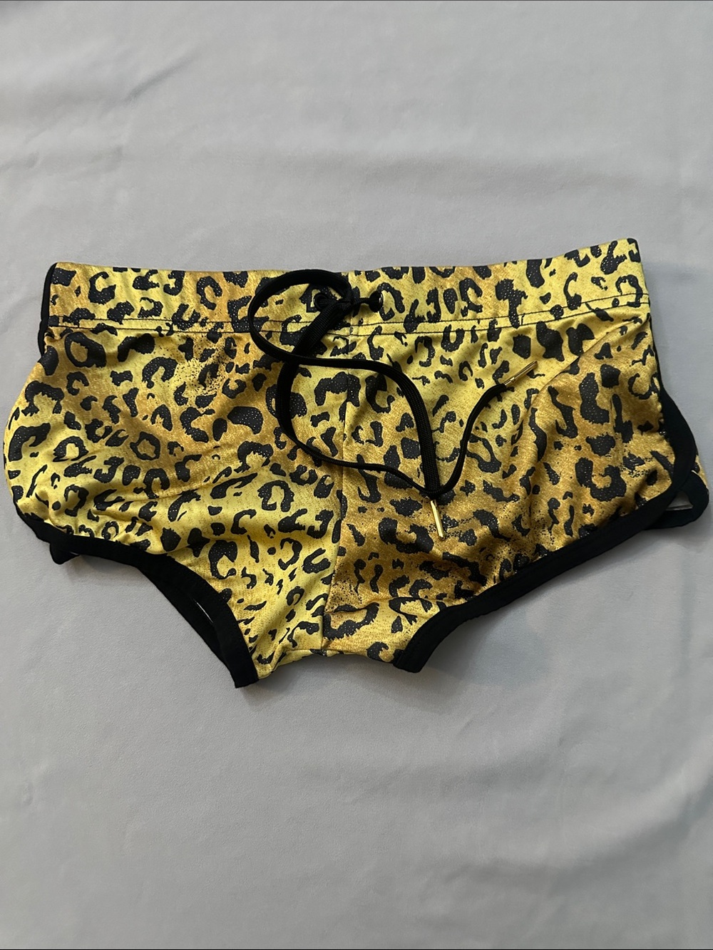 Andrew Christian Gold Leopard Print Lounge Shorts with Black Trim